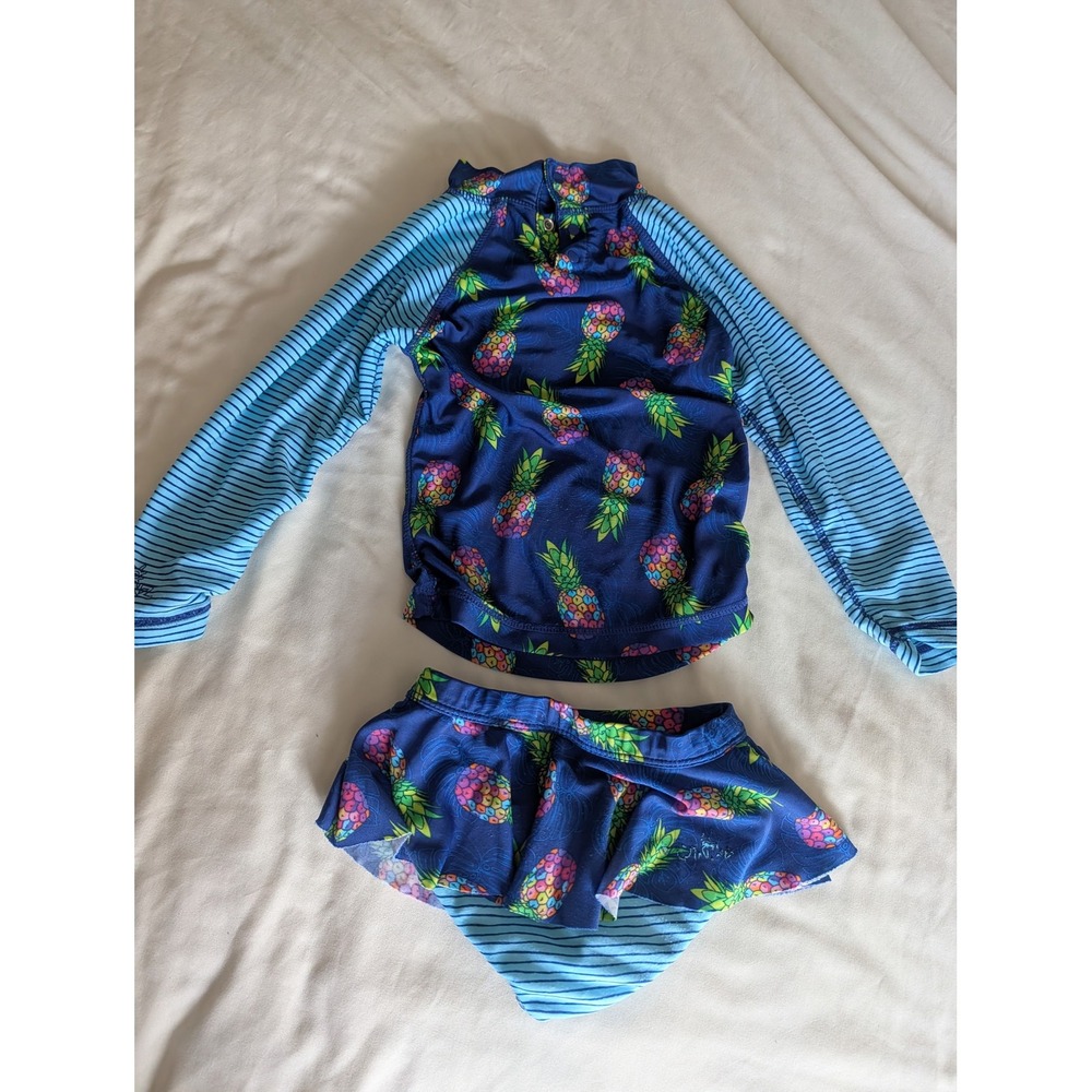 UVSkinz Girls 2T Pineapple Rash Guard and Skirted Swimsuit Set UPF 50+ Navy Blue